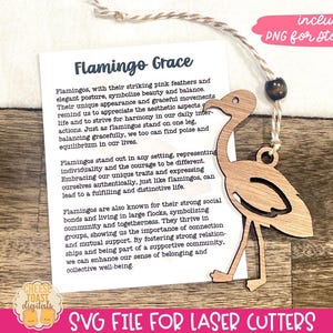 Flamingo Grace - ornement de carte histoire SVG, cadeau collègue, breloque voiture, ornement laser flamant rose, amitié histoire carte SVG