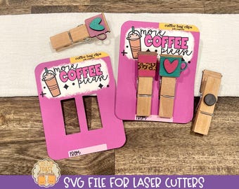 Coffee Clothespin Magnet Laser File, Coffee Bag Clip SVG, Laser Teacher SVG, Teacher Appreciation Gifts, Coffee Cup Magnets