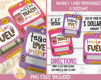 Printable Teacher Card, Money Card, Teacher Appreciation Gift, Gift Card Holder, Print-Then-Cut, Gift for Teacher, PNG File, Coffee Card