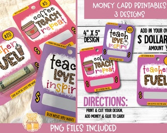 Printable Teacher Card, Money Card, Teacher Appreciation Gift, Gift Card Holder, Print-Then-Cut, Gift for Teacher, PNG File, Coffee Card