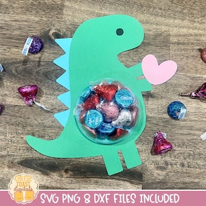 Valentine&#39;s Day Candy Dome SVG, Dinosaur Candy Holder SVG, T-Rex Party Favor, Valentine Gift, Cut Files, Cricut, Silhouette