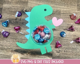 Cúpula de caramelo del Día de San Valentín SVG, Titular de caramelo de dinosaurio SVG, Favor de fiesta T-Rex, Regalo de San Valentín, Archivos cortados, Cricut, Silueta
