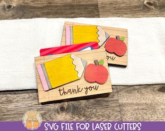 Teacher Gift Card Holder SVG, Gift Card Laser File, Laser Teacher SVG, Teacher Appreciation Gifts, School Laser Designs, Pencil & Apple
