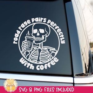 Road Rage paren met koffie SVG, koffie auto sticker SVG, ijskoffie auto sticker, auto sticker SVG, moeder auto sticker SVG, grappige auto stickers voor vrouwen