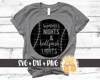 Summer Nights & Ballpark Lights SVG, Baseball Svg, Softball Svg, Baseball Shirt Svg, Ballpark Svg, Svg für Cricut, Svg für Silhouette