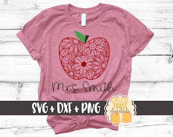 Apple Svg, Zen Doodle Art, Teacher Svg, Teacher Shirt, Floral, Teacher Appreciation Gift, Back to School Svg, Svg for Cricut, Silhouette