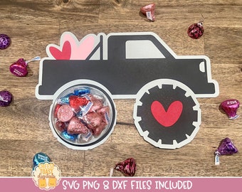 Cúpula de caramelo del Día de San Valentín SVG, Monster Truck Candy Holder SVG, Boy Party Favor, Regalo de San Valentín, Archivos cortados, Cricut, Silueta