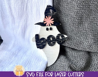 Ghost Laser SVG, Halloween Laser SVG, Laser Fall Cutting Files, Halloween Laser Projects, Wood Witch Hat, Floral Fall Laser Svg