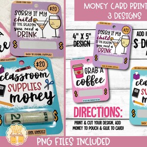 Printable Teacher Card, Back To School Gift, Money Card, Teacher Appreciation Gift, Print-Then-Cut, Gift for Teacher, PNG File, Coffee Card