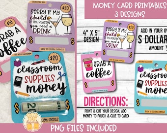 Printable Teacher Card, Back To School Gift, Money Card, Teacher Appreciation Gift, Print-Then-Cut, Gift for Teacher, PNG File, Coffee Card