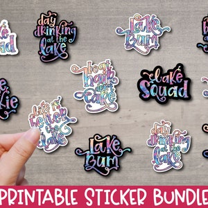 Lake Stickers, 12 Tie Dye Printable PNG Files, Digital Download, Funny ...