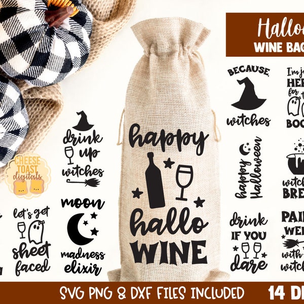 Halloween Wine Bag SVG Bundle, Halloween Svg, Adult Trick or Treat Gift, Funny Halloween Favors, Halloween Wine Glass, Cricut, Silhouette