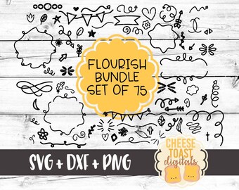 Flourish Svg Bundle 75 Elements, Arrow Svg, Swirl Elements Svg, Line Elements Svg, Floral Svg, DXF, Svg for Cricut, Svg for Silhouette