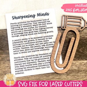 Sharpening Minds - Story Card bladwijzer SVG, grote paperclip, cadeau leraar, paperclip bladwijzer SVG, potlood bladwijzer laserbestanden