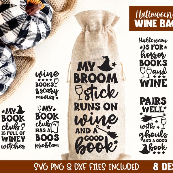 Book Club Halloween Wine Bag SVG Bundle, Halloween Svg, Book Club Svg, Adult Trick or Treat Gift, Funny, Favors, Cricut, Silhouette