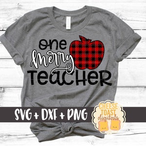 One Merry Teacher Svg, Buffalo Plaid Apple Svg, Teacher Christmas SVG, Teacher Svg, Teacher Shirt Svg, Plaid Svg, Svg for Cricut, Silhouette