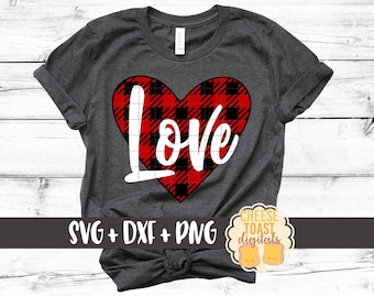 Love Svg, Buffalo Plaid Heart Svg, Valentine's Day Shirt Svg, Women's Shirt Design, Kid Svg, Plaid, Cut Files, Cricut, Silhouette