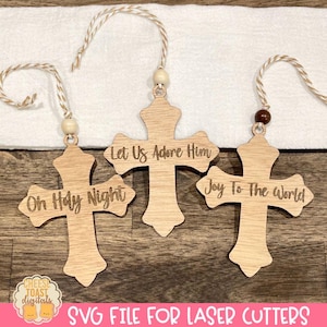 Engraved Cross SVG - Christmas Ornament SVG for Lasers, Cross Ornament SVG, Laser Cut File, Christmas Ornament Laser File