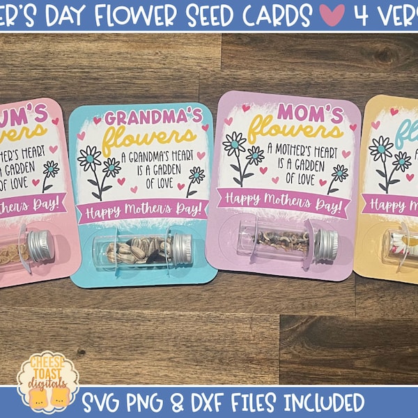 Mother's Day Flower Seed Cards Bundle, Flower Seed Holder PNG, Grandma, Mum, Garden Gift, Print-Then-Cut, Cricut, Silhouette