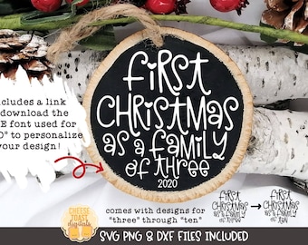 Personalized Family Christmas Ornament SVG PNG DXF Cut Files, First Christmas As A Family Of Three through Ten, Gift, Cricut, Silhouette