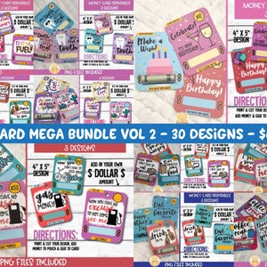 Money Card Mega Bundle Vol 2, Printable Money Holder Card, Birthday Cards, Gas Money, Coffee, Gift Card Holder, Print-Then-Cut, PNG File