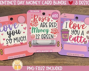 Valentine's Day Money Cards, Printable Card, Money Card, Valentine Money Holder, Gift Card Holder, Print-Then-Cut PNG, Cricut, Silhouette