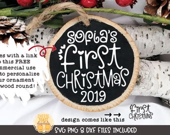 Personalized Baby's First Christmas Ornament SVG PNG DXF Cut Files, 1st Christmas, Baby Announcement, Wood Round, Cricut, Silhouette