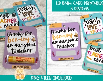 Printable Teacher Card, Lip Balm Card, Teacher Appreciation Design, Print-Then-Cut, Teacher Gift, PNG File, First Day of School
