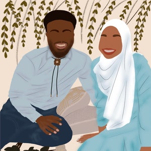 Retrato Digital Sem Rosto Personalizado | Ilustração Procreate | Ilustração Digital | Retrato de Casais | Ilustração Muçulmana Hijabi