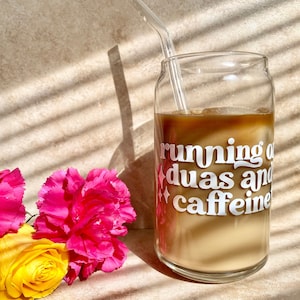 Lata de vidrio para café Duas y cafeína con tapa incluida / Vaso de vidrio para café / Lata de vidrio para refresco / Vaso para café helado / Lata estética