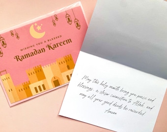 Islamic Ramadan Card | Greeting Card | 4x6 Inch Greeting Card | Ramadan Gift | Ramadan Kareem | Ramadan Mubarak | Pink Cards