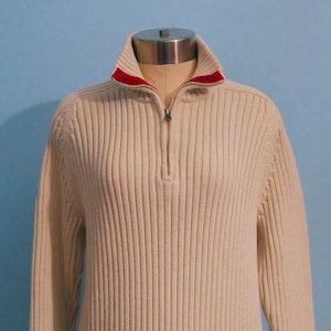 Cream Cotton Half Zip Sweater | L | Abercrombie & Fitch