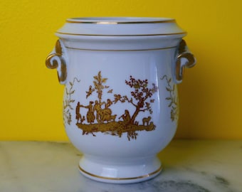 40's White & Gold Hand Painted Urn/Vase/Planter