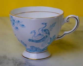 Blue + White Peacock Bone China Teacup | Royal Tuscan