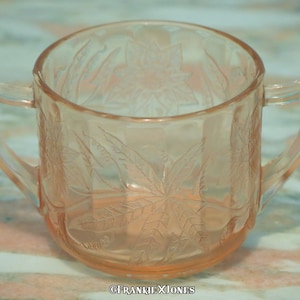 Pink Depression Glass Sugar Bowl Floral Patterned