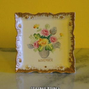 November Porcelain Foral Wall Plaque/Picture Frame w/ Topaz Rhinestone