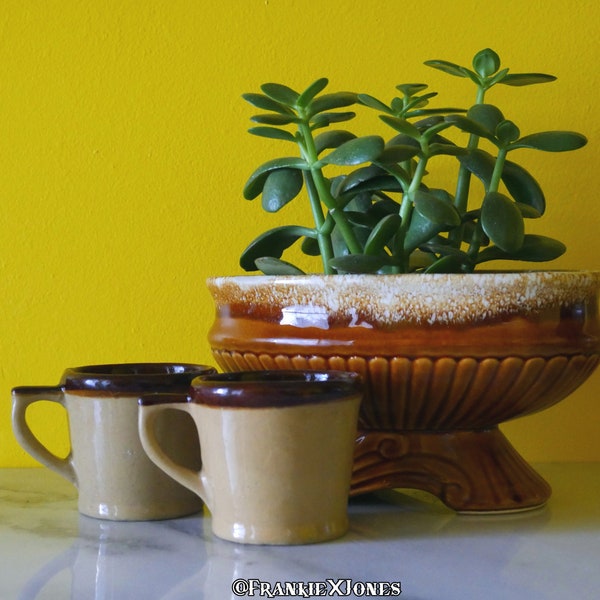 Set of 2 Antique 2-Tone Glazed Stoneware Mugs