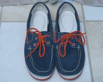 Timberland blauwe suède bootschoenen met oranje accenten