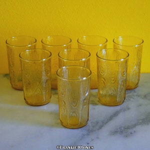 Set of 8 | 50&#39;s Anchor Hocking Amber Drinking Glasses