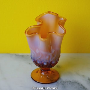 Fenton | Lily of the Valley | Opalescent Amber Glass Handkerchief Vase