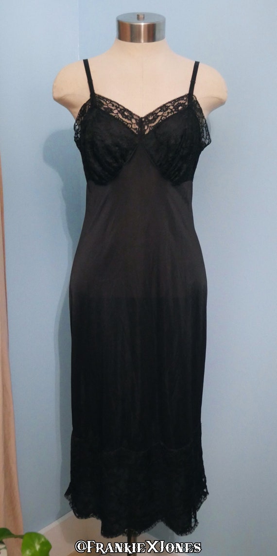 1950's Vanity Fair Black Lace Slip