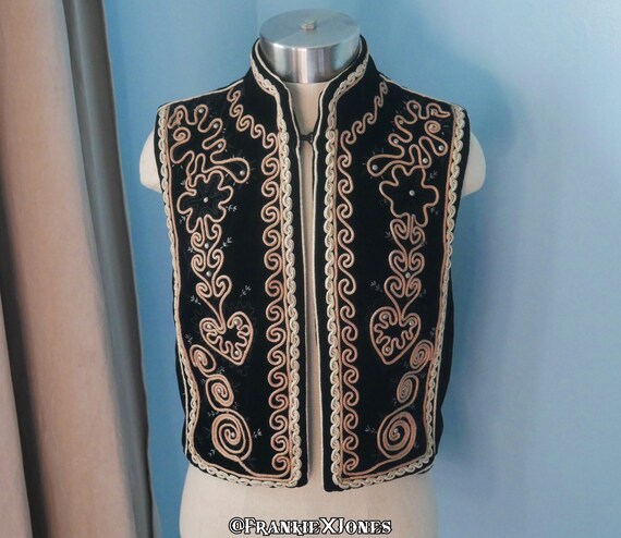 Black Velvet Embroidered Western Vest
