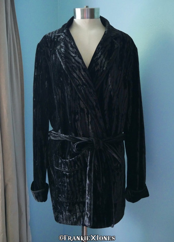 Playboy Style Black Velvet Duster/Robe | XL | Moss