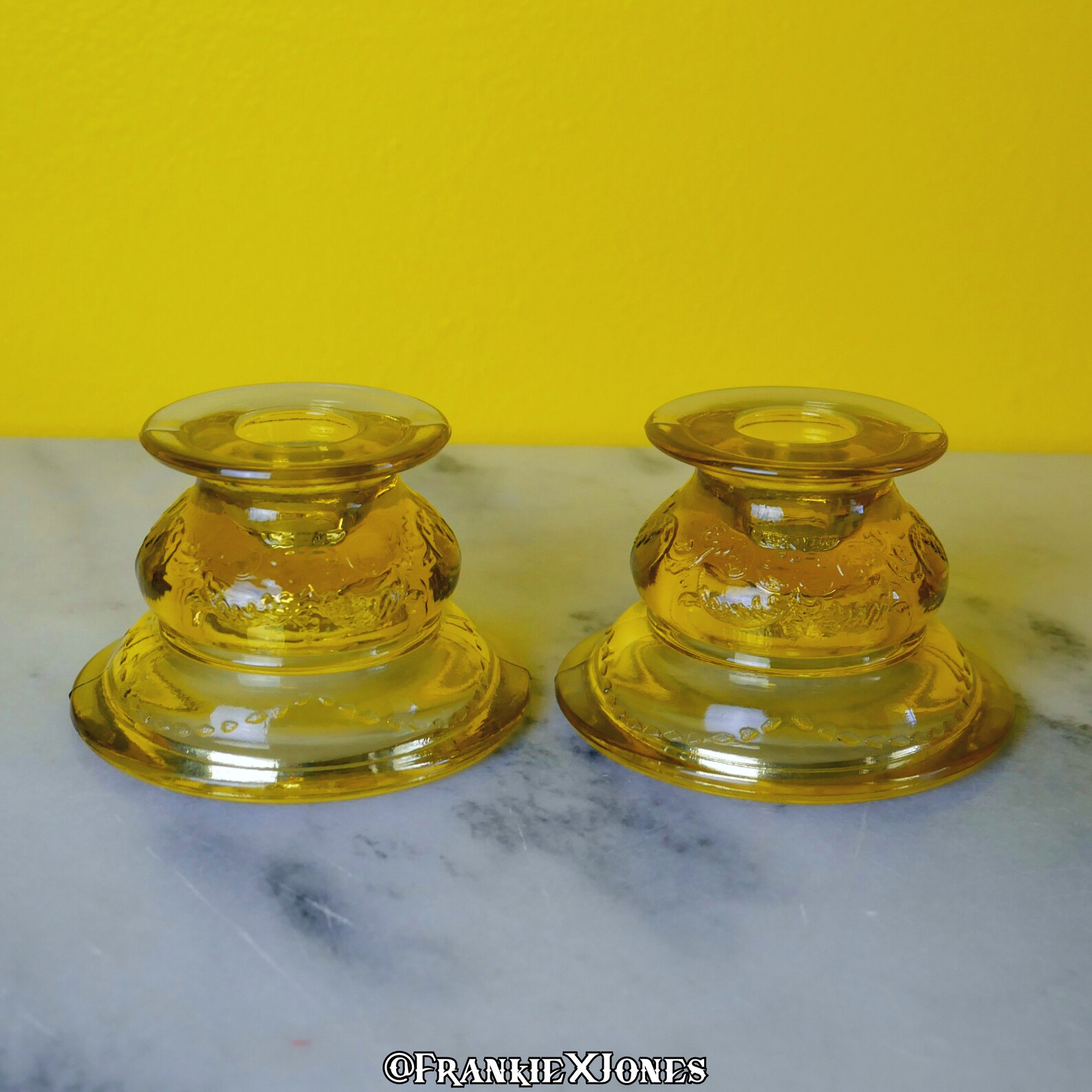 Set of 2 Federal Madrid Yellow Depression Glass Candlestick Etsy