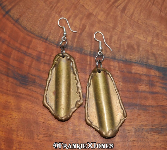 70's Modernist Solid Brass Earrings - image 1