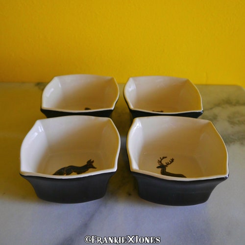 Set of 4 | Woodland Animals | Patch NYC Dessert Bowls | Woodpecker | Owl | Fox retailer | Deer