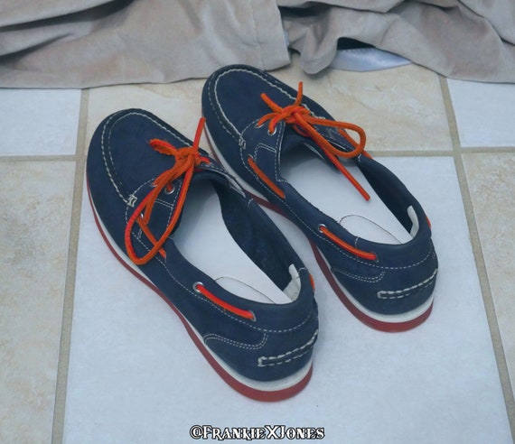 Timberland Blue Suede Boat Shoes w/ Orange Accents - image 2