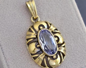 Art Deco Natural Amethyst 835 Silver Pendant