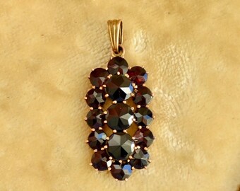 Large antique 2-tiered Bohemian Garnet Rolled Gold Pendant, Europe, 1910&#39;s
