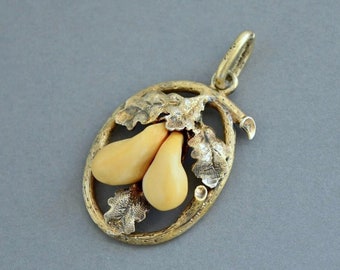Antique Deer Teeth Oak Leaves 800 Silver Unisex Pendant, Handcrafted Artisan Floral Jewelry